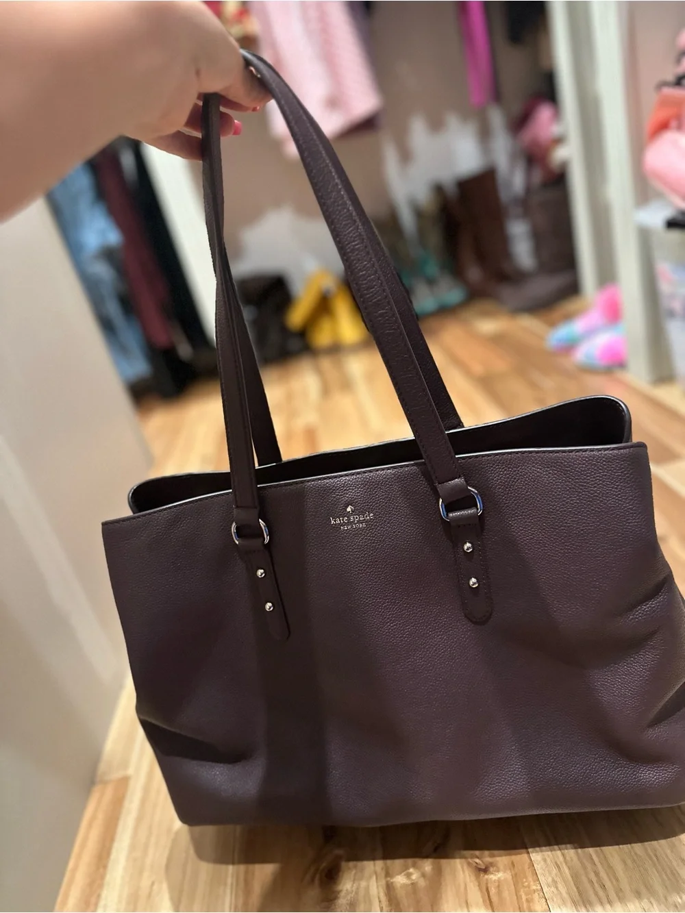 kate spade Leather Laptop Tote in Deep Plum